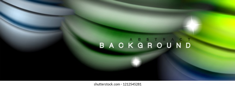 Background abstract design, flowing mixing liquid color waves on black, vector illustration