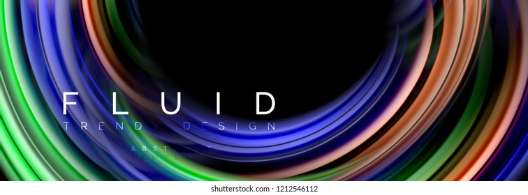 Background abstract design, flowing mixing liquid color waves on black, vector illustration