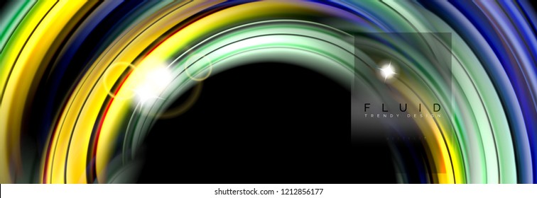 Background abstract design, flowing mixing liquid color waves on black, vector illustration