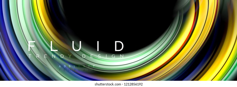 Background abstract design, flowing mixing liquid color waves on black, vector illustration