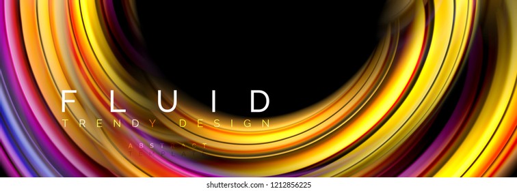 Background abstract design, flowing mixing liquid color waves on black, vector illustration