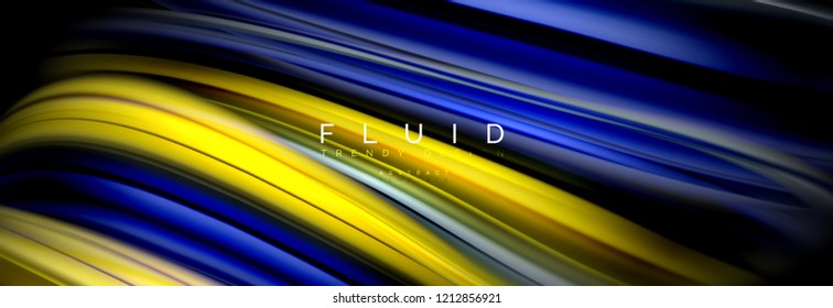 Background abstract design, flowing mixing liquid color waves on black, vector illustration