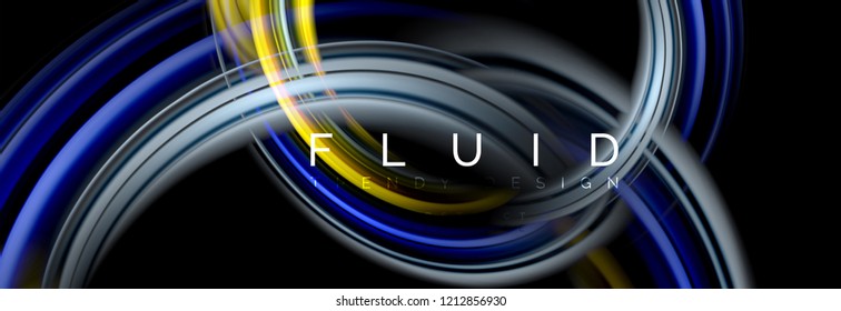Background abstract design, flowing mixing liquid color waves on black, vector illustration