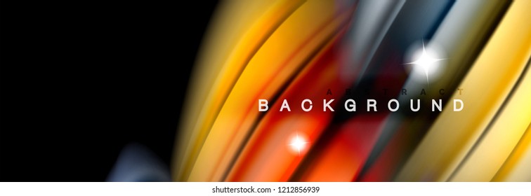 Background abstract design, flowing mixing liquid color waves on black, vector illustration