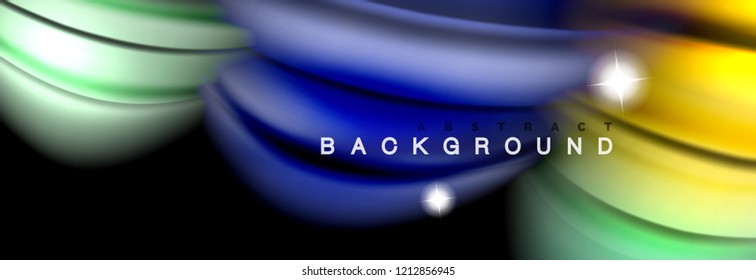 Background abstract design, flowing mixing liquid color waves on black, vector illustration