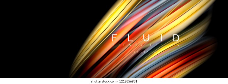 Background abstract design, flowing mixing liquid color waves on black, vector illustration
