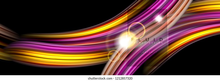 Background abstract design, flowing mixing liquid color waves on black, vector illustration