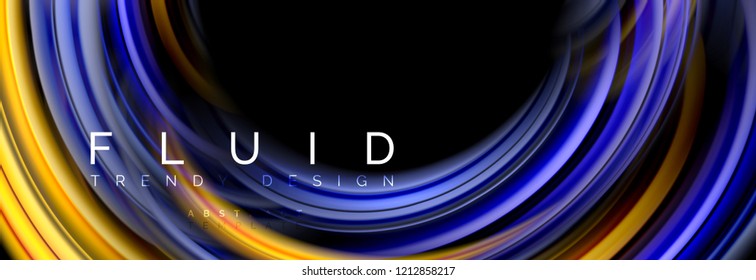 Background abstract design, flowing mixing liquid color waves on black, vector illustration