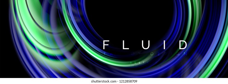 Background abstract design, flowing mixing liquid color waves on black, vector illustration