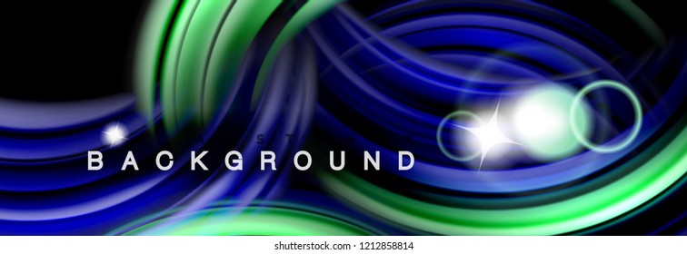 Background abstract design, flowing mixing liquid color waves on black, vector illustration