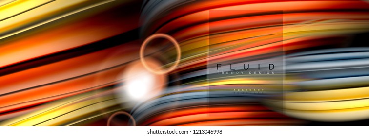 Background abstract design, flowing mixing liquid color waves on black, vector illustration