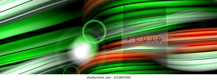 Background abstract design, flowing mixing liquid color waves on black, vector illustration