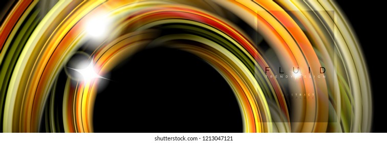 Background abstract design, flowing mixing liquid color waves on black, vector illustration