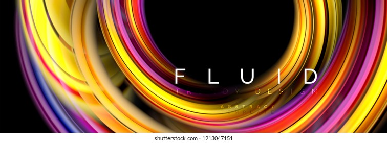 Background abstract design, flowing mixing liquid color waves on black, vector illustration