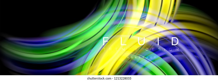 Background abstract design, flowing mixing liquid color waves on black, vector illustration