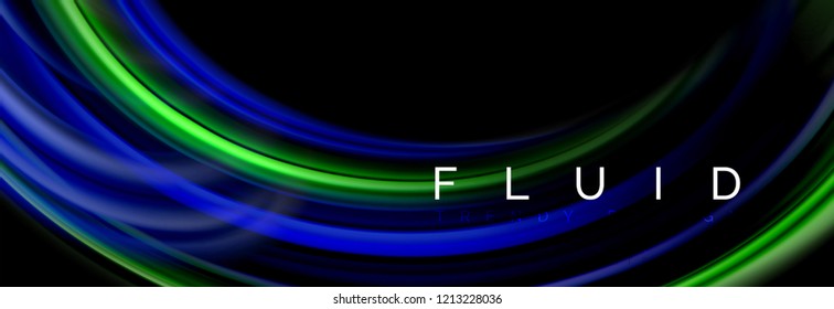 Background abstract design, flowing mixing liquid color waves on black, vector illustration