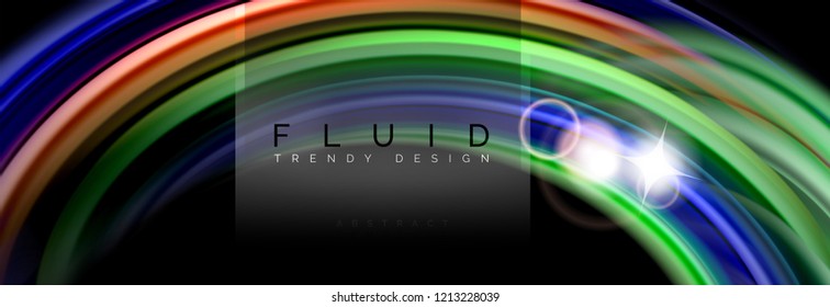 Background abstract design, flowing mixing liquid color waves on black, vector illustration
