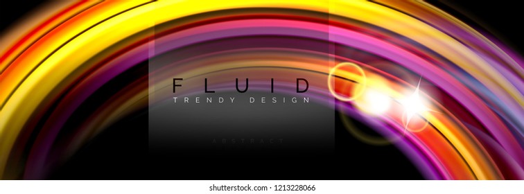Background abstract design, flowing mixing liquid color waves on black, vector illustration