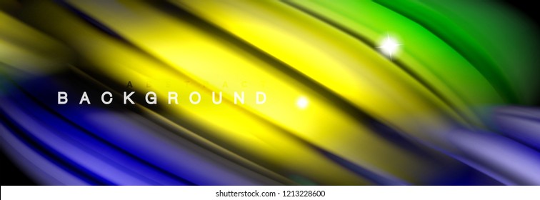 Background abstract design, flowing mixing liquid color waves on black, vector illustration