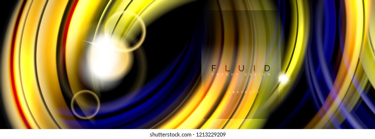 Background abstract design, flowing mixing liquid color waves on black, vector illustration