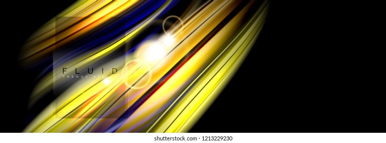 Background abstract design, flowing mixing liquid color waves on black, vector illustration