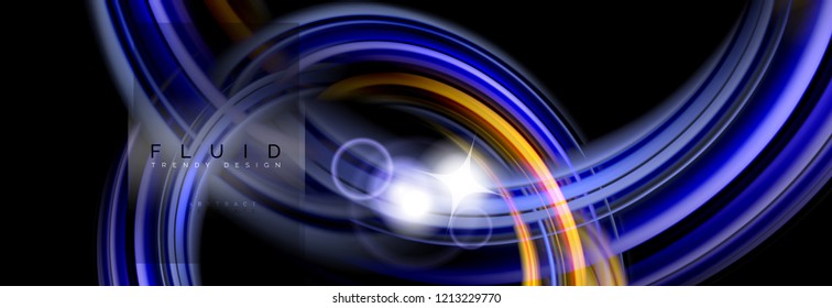 Background abstract design, flowing mixing liquid color waves on black, vector illustration