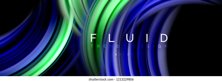 Background abstract design, flowing mixing liquid color waves on black, vector illustration
