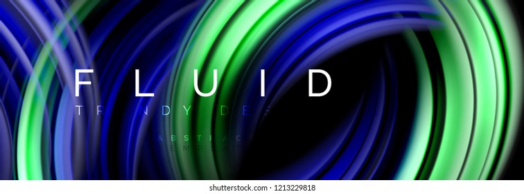 Background abstract design, flowing mixing liquid color waves on black, vector illustration