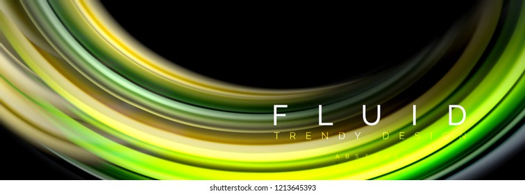 Background abstract design, flowing mixing liquid color waves on black, vector illustration