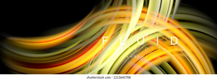 Background abstract design, flowing mixing liquid color waves on black, vector illustration
