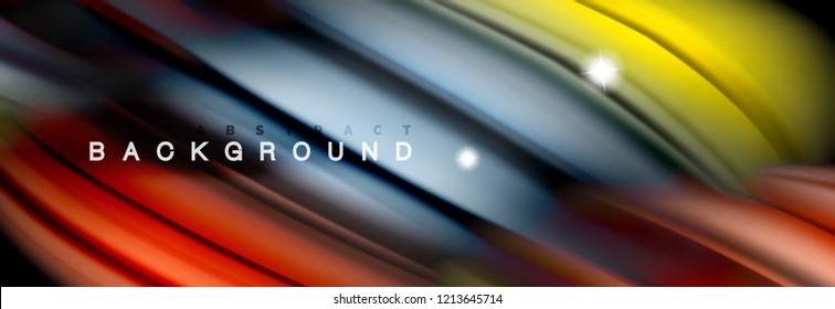 Background abstract design, flowing mixing liquid color waves on black, vector illustration