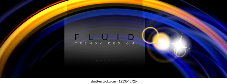 Background abstract design, flowing mixing liquid color waves on black, vector illustration