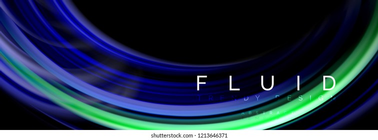 Background abstract design, flowing mixing liquid color waves on black, vector illustration