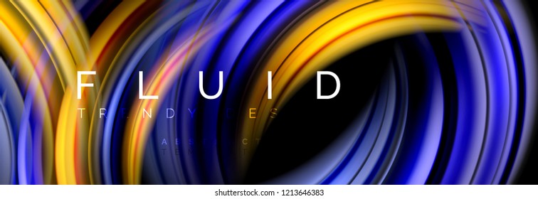 Background abstract design, flowing mixing liquid color waves on black, vector illustration