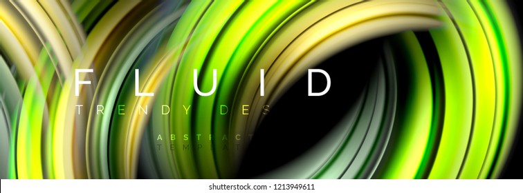 Background abstract design, flowing mixing liquid color waves on black, vector illustration