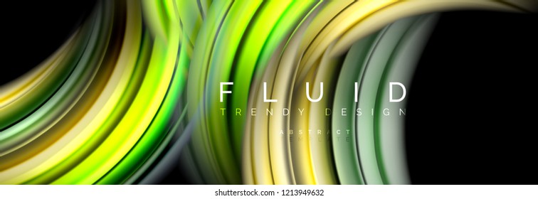 Background abstract design, flowing mixing liquid color waves on black, vector illustration