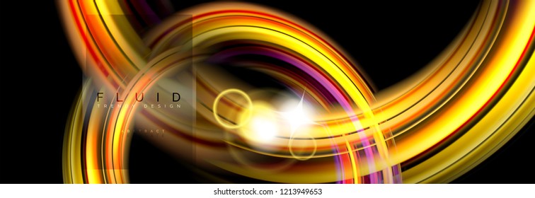Background abstract design, flowing mixing liquid color waves on black, vector illustration