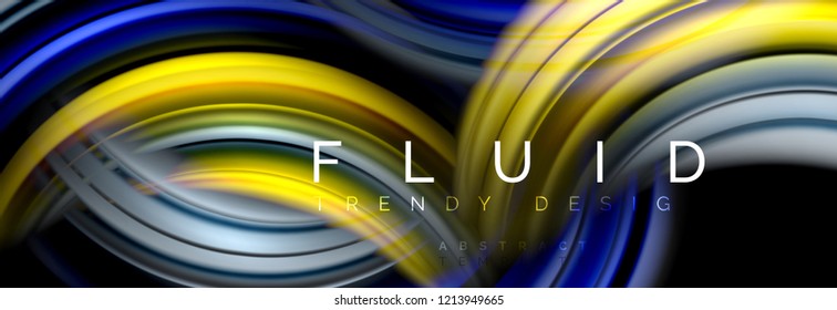 Background abstract design, flowing mixing liquid color waves on black, vector illustration