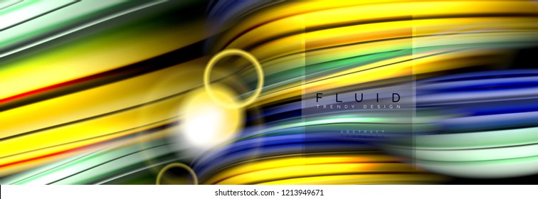 Background abstract design, flowing mixing liquid color waves on black, vector illustration