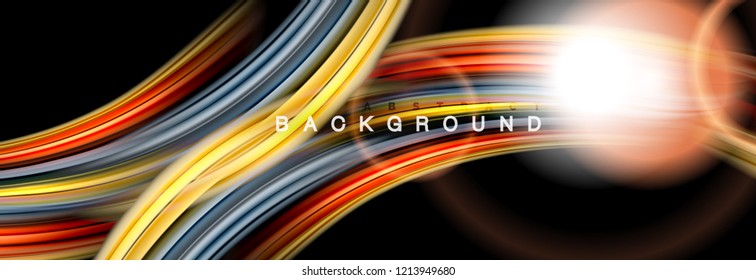 Background abstract design, flowing mixing liquid color waves on black, vector illustration