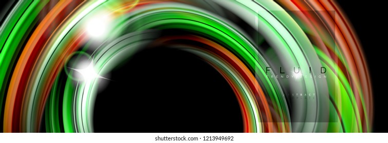 Background abstract design, flowing mixing liquid color waves on black, vector illustration