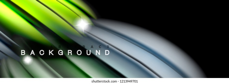 Background abstract design, flowing mixing liquid color waves on black, vector illustration