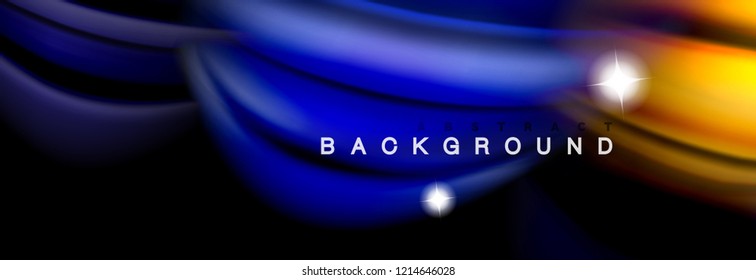 Background abstract design, flowing mixing liquid color waves on black, vector illustration