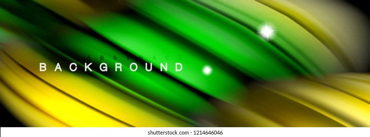 Background abstract design, flowing mixing liquid color waves on black, vector illustration