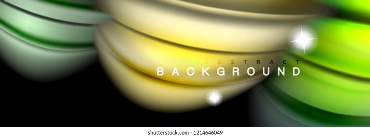 Background abstract design, flowing mixing liquid color waves on black, vector illustration