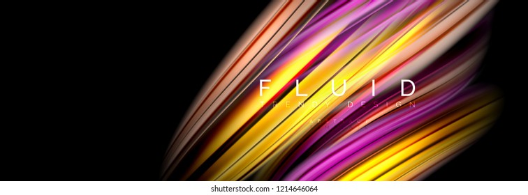 Background abstract design, flowing mixing liquid color waves on black, vector illustration