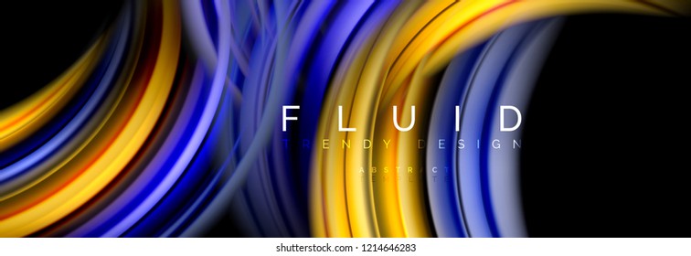 Background abstract design, flowing mixing liquid color waves on black, vector illustration