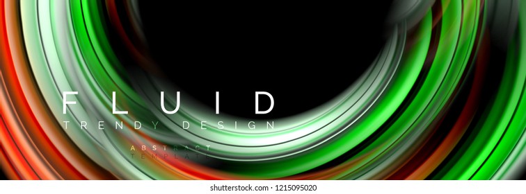 Background abstract design, flowing mixing liquid color waves on black, vector illustration