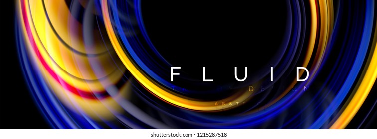 Background abstract design, flowing mixing liquid color waves on black, vector illustration