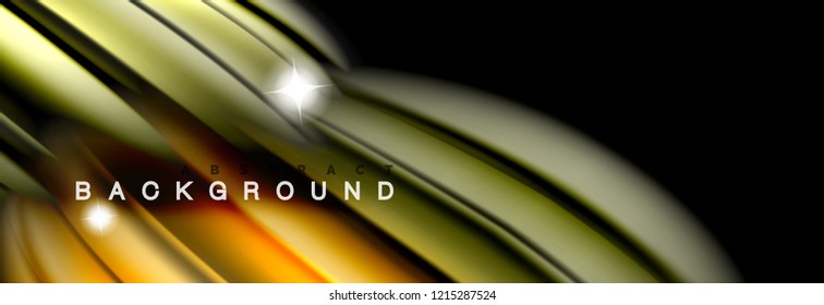 Background abstract design, flowing mixing liquid color waves on black, vector illustration